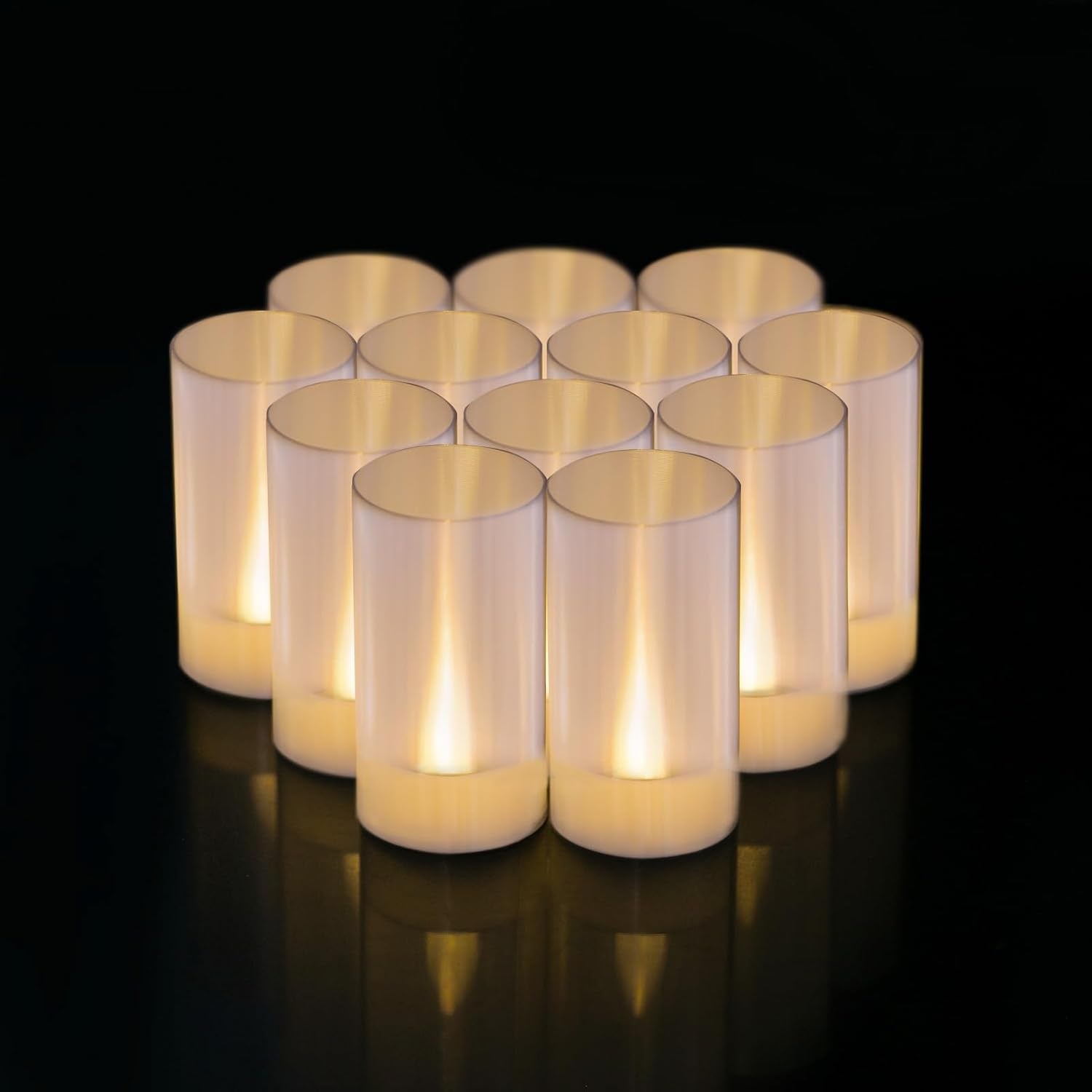 Flameless Candles, Battery Operated LED Pillar Candles, D1.5 X H3 Inch, Flickering Warm White Long Flame-Effect Light, Romantic Electronic Fake Votive Candles, Set of 12 (Warm White)