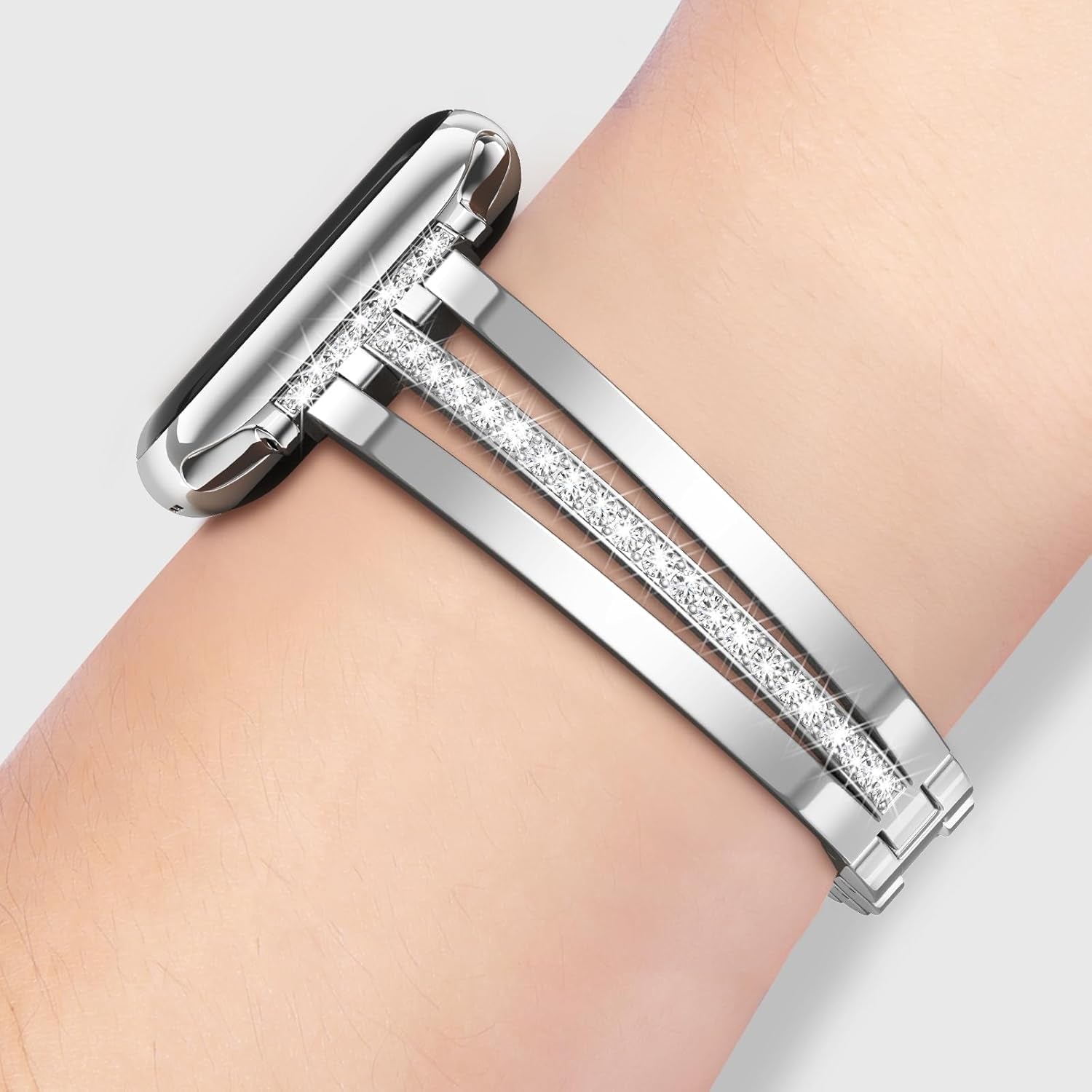 Slim Gold Band Compatible with Apple Watch 38Mm 40Mm 41Mm 42Mm 44Mm 45Mm 46Mm Women Thin Metal Strap Dressy Jewelry Bracelet with Bling Diamond for Iwatch Bands Series 10 9 8 7 6 5 4 3 SE