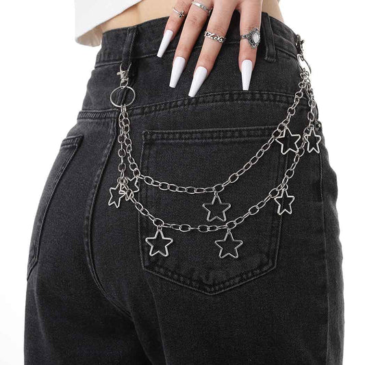 Hip Hop Pants Chain Goth Jean Chains Star Punk Pocket Chain for Women Layered Acrylic Keychains Cute Trouser Chain Rock Wallet Chain for Men Waist Body Accessories for Girls (2 Stat-1)