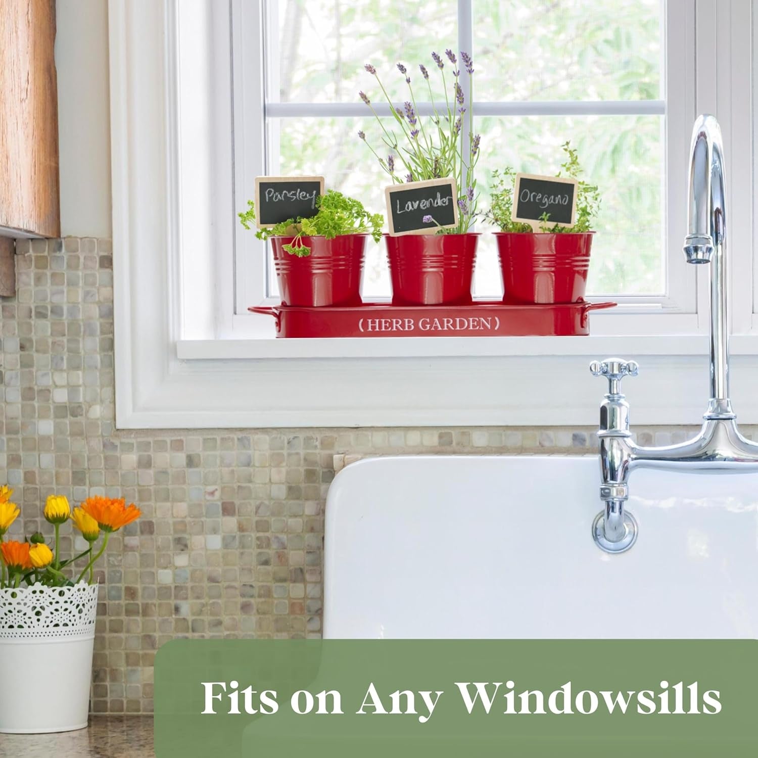 Indoor Herb Garden, Herb Garden Planter for Indoor/Outdoor, Farmhouse Plant Pots, Windowsill Herb Garden with Tray(Planter Only) Window Pots