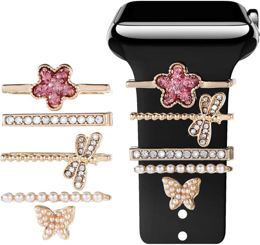 Smart Watch Band Charms Bling Decorative Ring Loops Charms Compatible with Apple Watch Silicone Bands Charms 45Mm 44Mm 42Mm 41Mm 40Mm 38Mmseries 8 7 6 5 4 3 2 1 Watchband Metal Diamond Charms Accessories (No Band With)