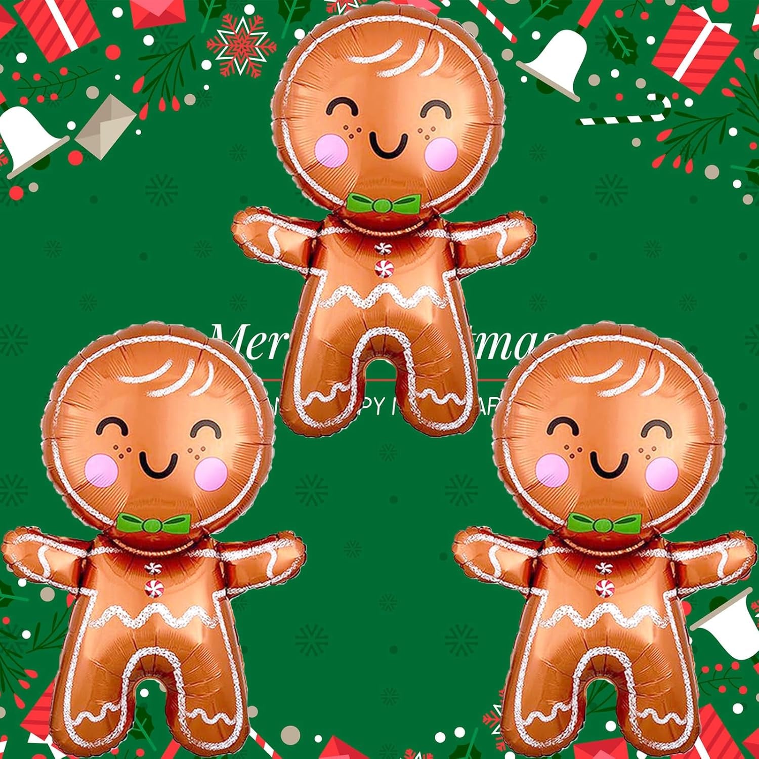 10Pcs Christmas Party Balloons Christmas Gingerbread Man Foil Balloons Pink Candy Cane Balloons for Christmas Holiday Xmas New Year Birthday Party Decorations Supplies