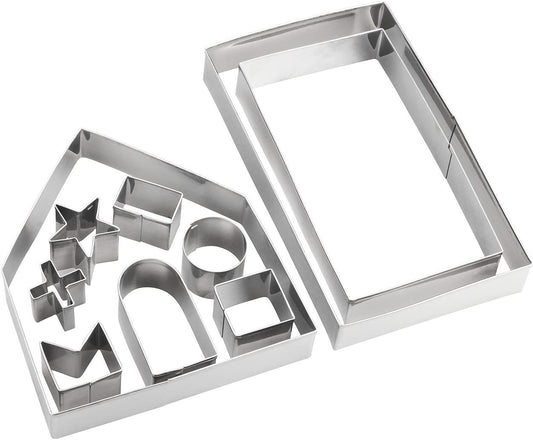 Gingerbread House Cookie Cutter Set - 3D House Cookie Cutters, Gingerbread House Kit for Holiday, Winter, Christmas & Gingerbread House Kit for Kids, Gift Package (10Pcs Christmas Cookie Cutters)