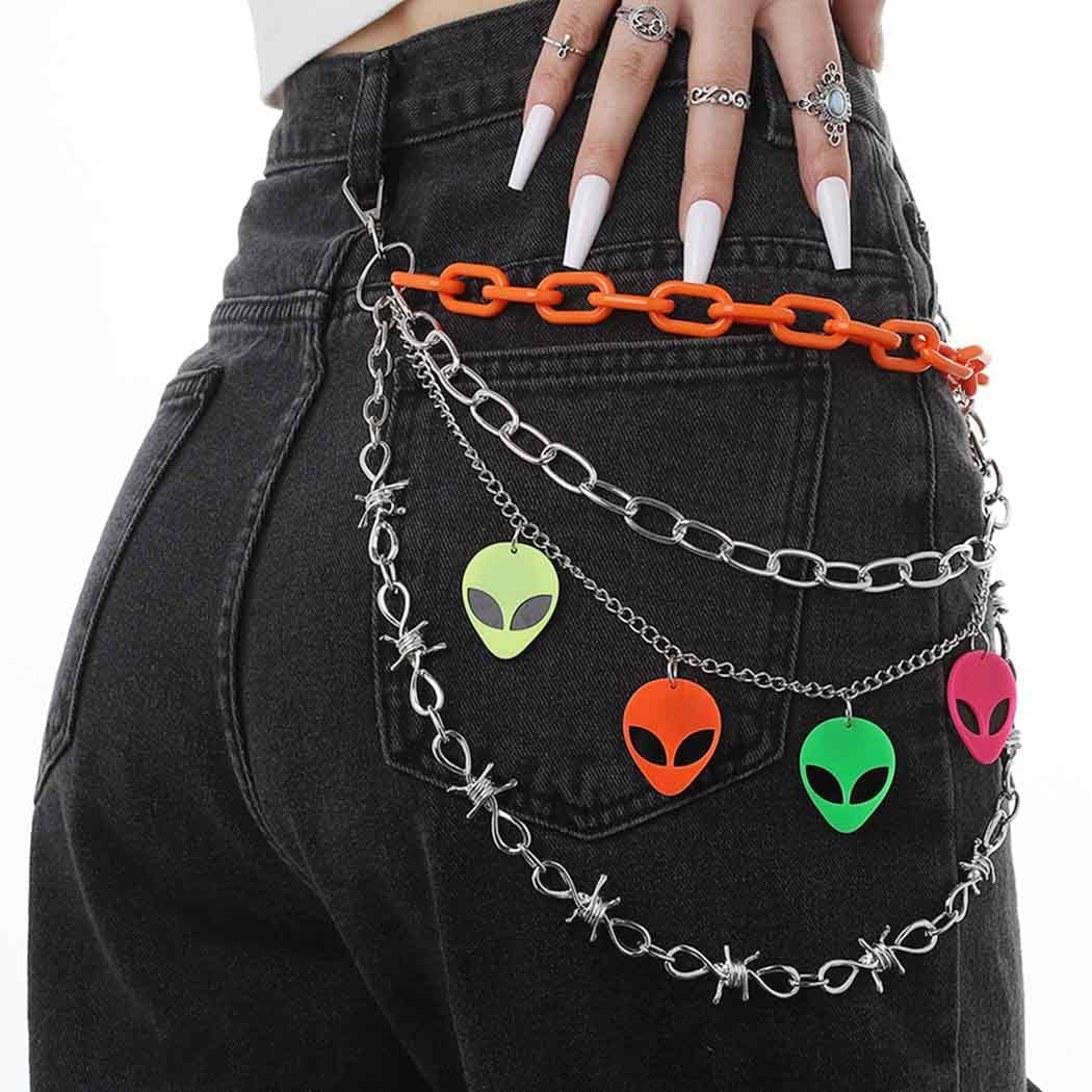 Hip Hop Pants Chain Goth Jean Chains Star Punk Pocket Chain for Women Layered Acrylic Keychains Cute Trouser Chain Rock Wallet Chain for Men Waist Body Accessories for Girls (2 Stat-1)