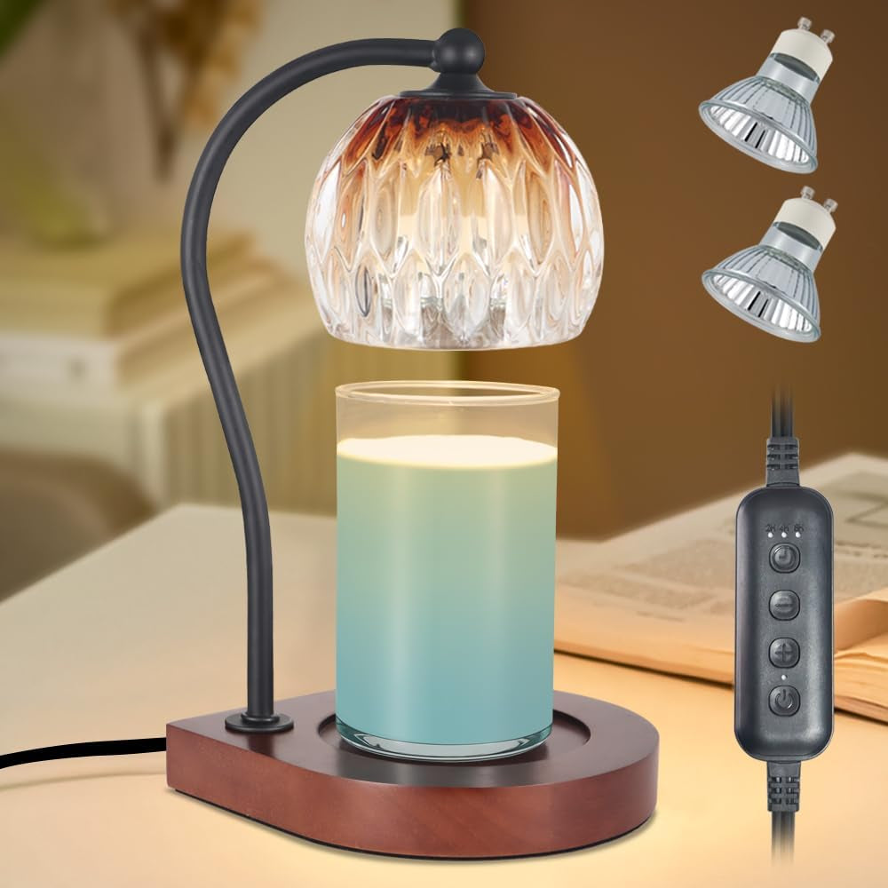 Dimmable Candle Warmer Lamp with Timer for Scented Jar Candles Electric Candle Wax Melt Warmer Suitable for Bedroom New Home Decor Christmas Birthday Gifts for Women Mom(With 2 Bulbs)