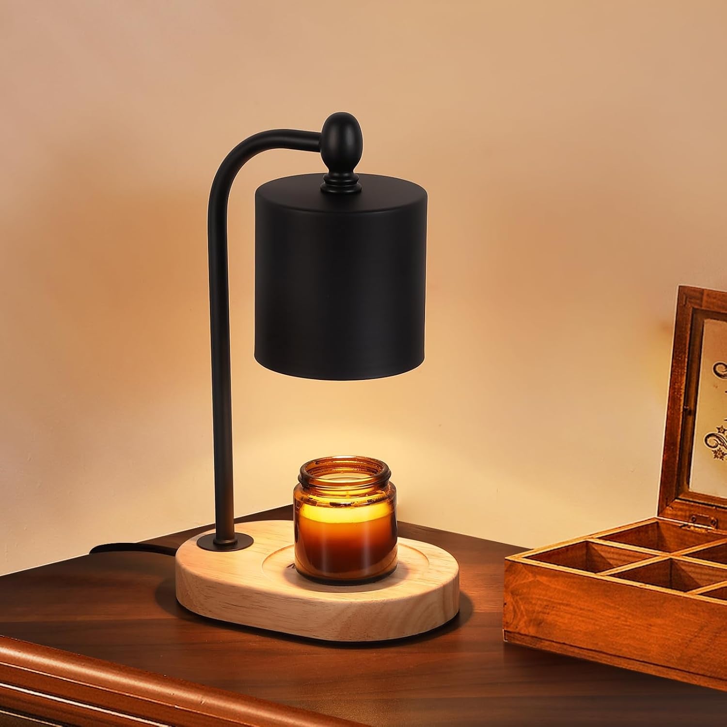 Candle Warmer Lamp with Dimmer and Timer,Black Electric Candle Wax Melt Warmer with 2 Bulbs Home Decor for Women Gifts New Home Jar Candles