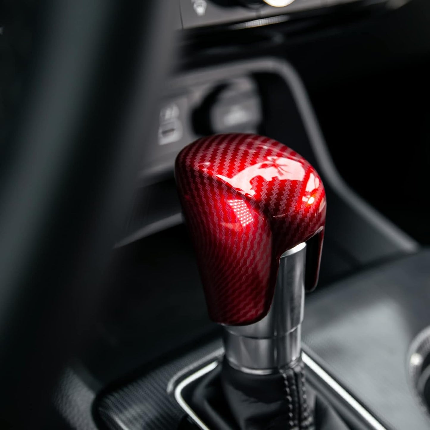 Compatible with Honda Civic 2022 2023 2024 2025 for CRV HRV 2023 2024 2025 for Accord 2018-2024 2025 Accessories Car Center Console Gear Shift Knob Cover Trim Cap -Red Carbon