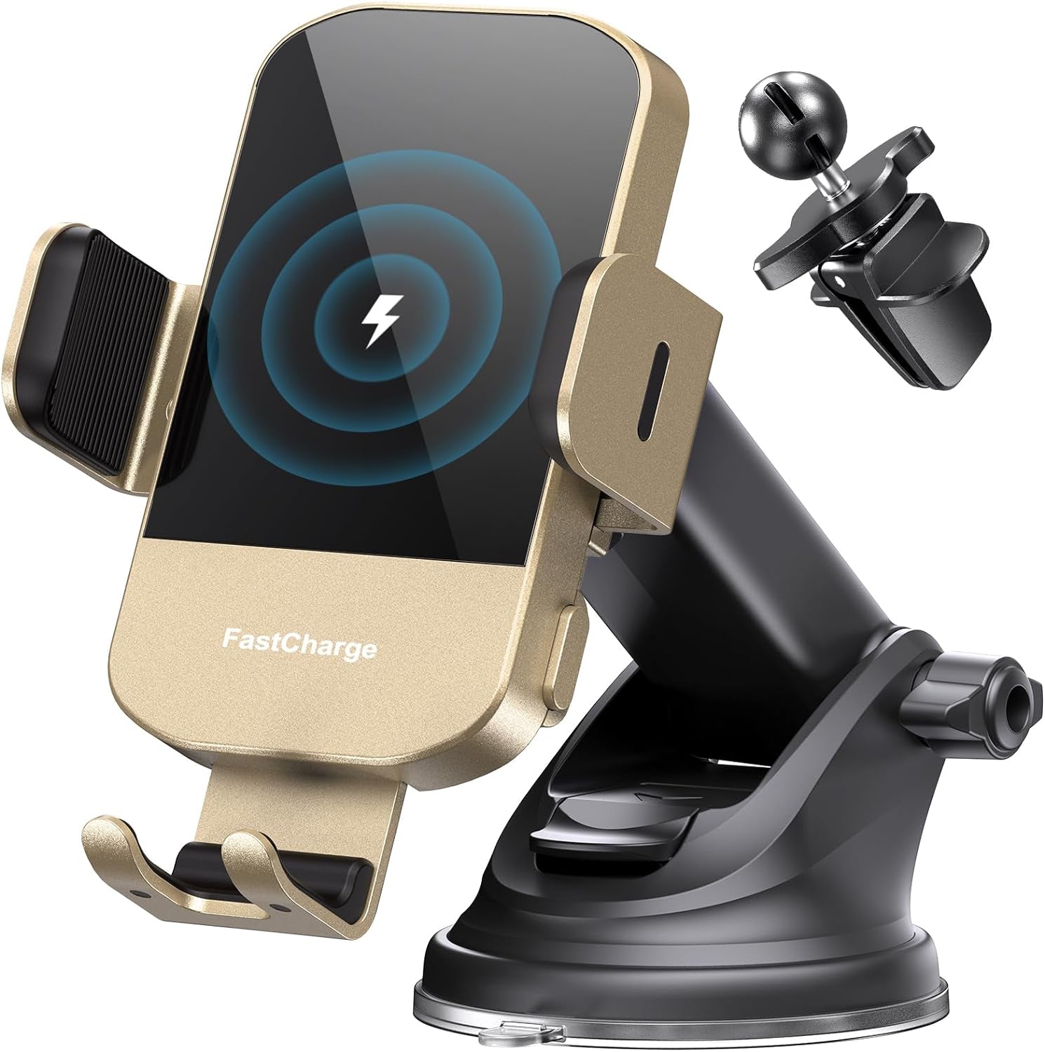 Wireless Car Charger, 15W Fast Charging Auto Clamping Car Charger Phone Mount Phone Holder Fit for Iphone 16 15 14 13 12 Pro Max 11 XR XS, Samsung Galaxy S24 Ultra S23 S22 S21, S20, S10+, Black