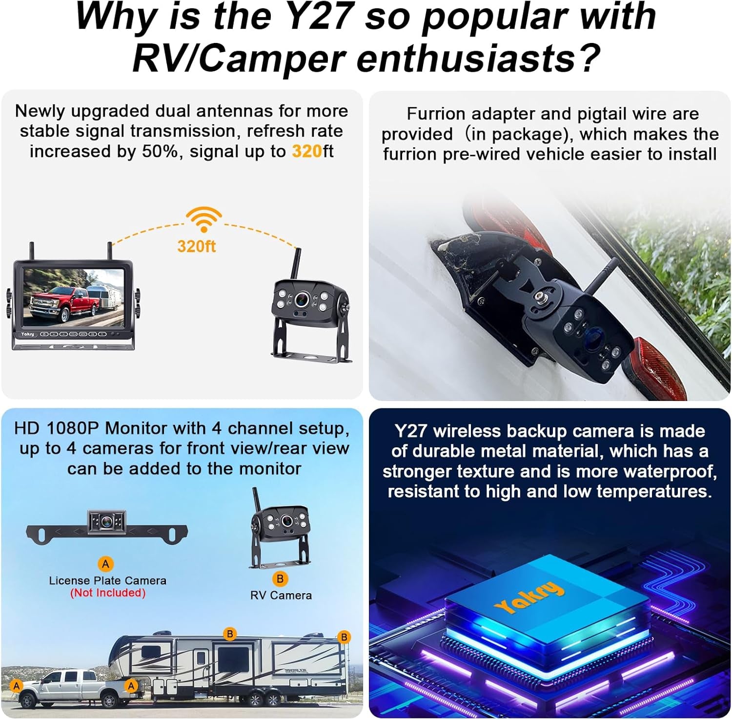 RV Backup Camera Wireless Plug and Play: Pre-Wired for Furrion System Recording Wide View Rear View Camera Clear Night Vision HD 1080P 7'' Touch Key Monitor for Trailer Camper Motorhome  Y27-N TRUCK DRIVER