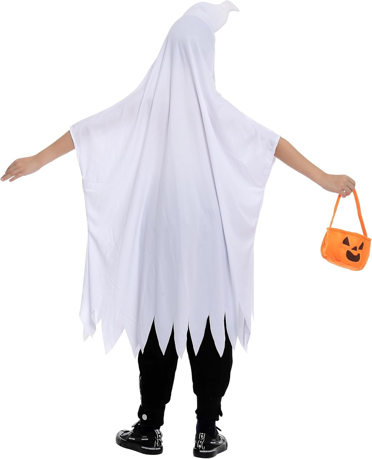 Halloween Ghost Costume with Horn and Pumpkin Bucket for Child Halloween Spooky Trick-Or-Treating