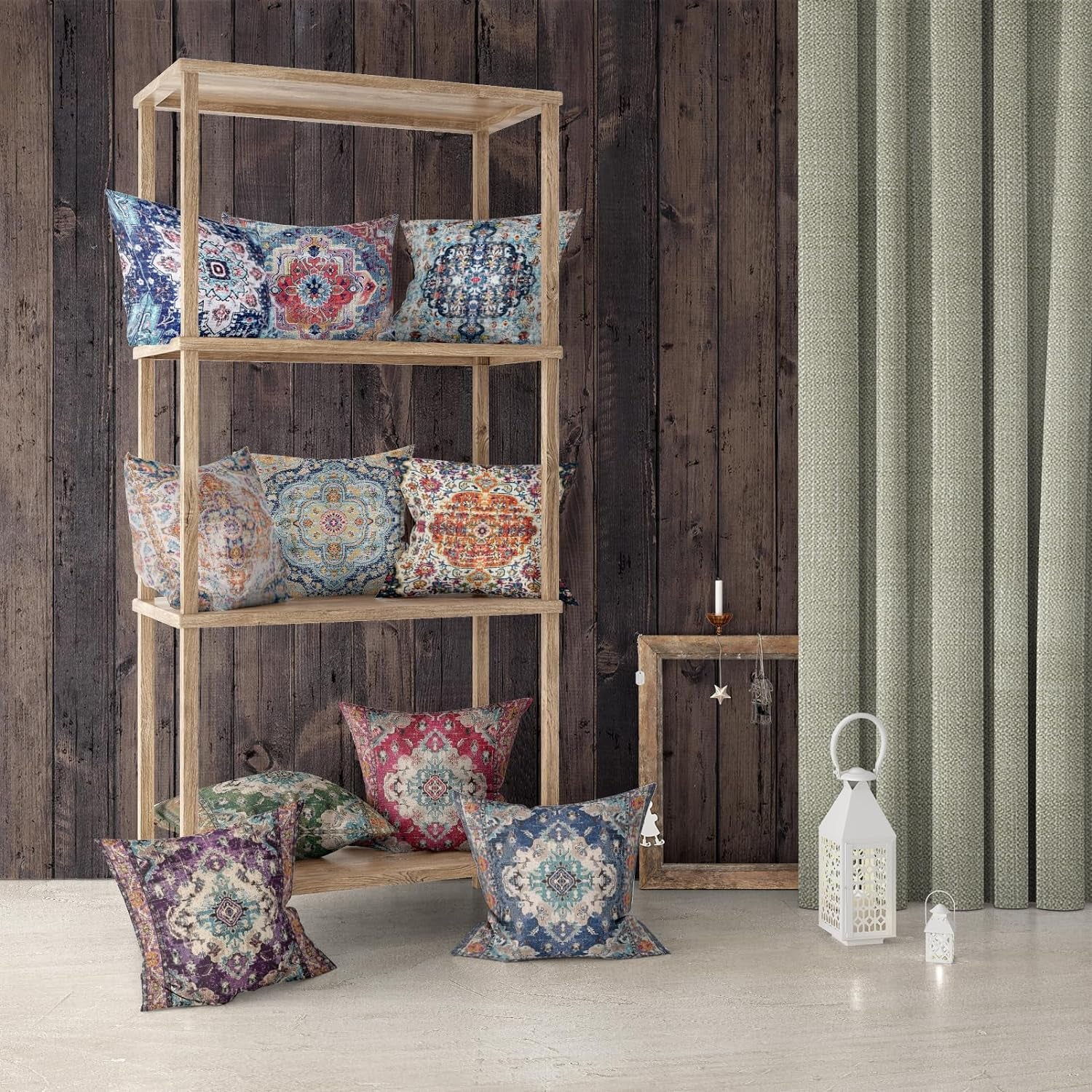 Boho Throw Pillow Covers 20X20 Inch Set of 2 Boho Rug Carpet Double Sided Pattern Cotton Soft Pillow Case Cushion Cover Pillowcase for Couch Sofa Bed Decorative (Blue)