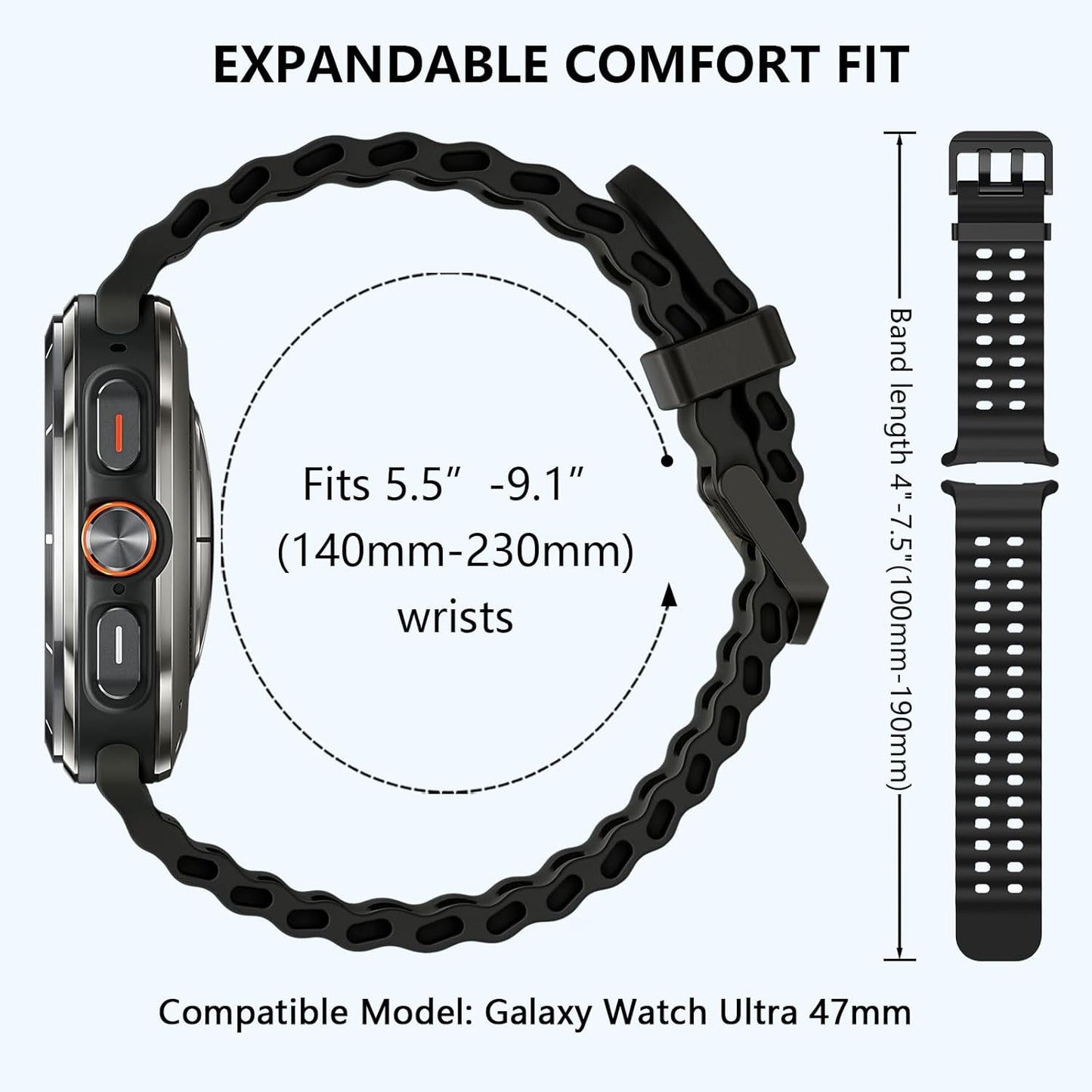 Sport Silicone Bands Compatible for Samsung Galaxy Watch Ultra 47Mm (2024), Breathable Wristband Waterproof Replacement Soft Silicone Strap for Women Men