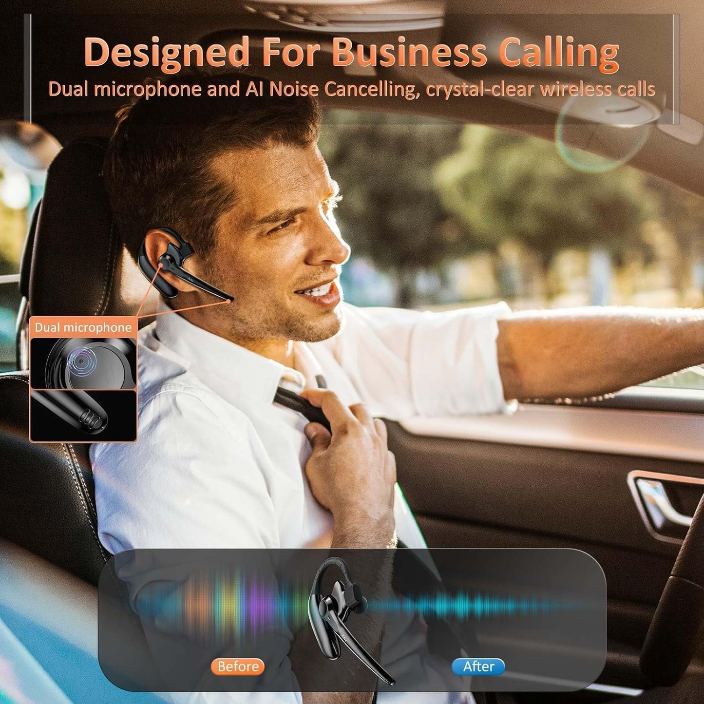 Wireless Bluetooth Headset with Microphone 30 Hrs Talking Time V5.3 Auriculares Bluetooth Earpiece,Ai Noise Cancelling Bluetooth Earphones for Trucker Office Home TRUCK DRIVER