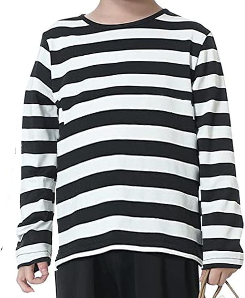 Kid'S Boys Pugsley Addams Shirt Black White Striped Mime T Shirt Halloween Costumes Bank Robber Novelty T-Shirts