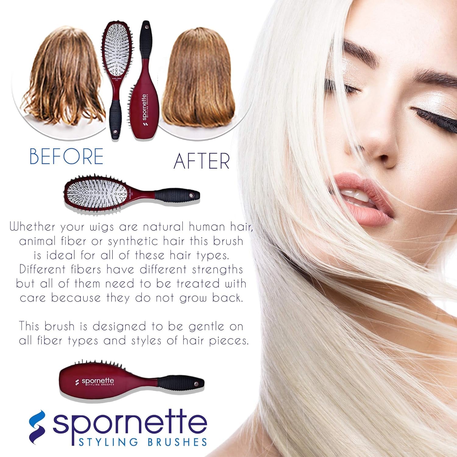 Super Looper Wig Brush, Cushioned & Looped Nylon Bristles for Hair Extensions, Wigs, Hair Pieces, Toupees & Weaves - for Brushing, Styling, & Detangling Natural & Synthetic Hair