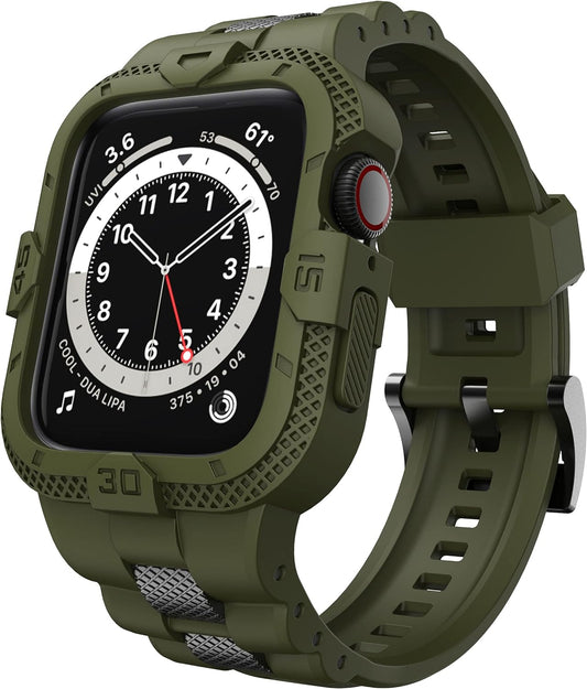 Bands Compatible for Apple Watch Band 45Mm 44Mm 42Mm, Men Sport Rugged Band with Protective Case for Watch Series 9 8 7/Series 6 SE 5 4 3, Army Green