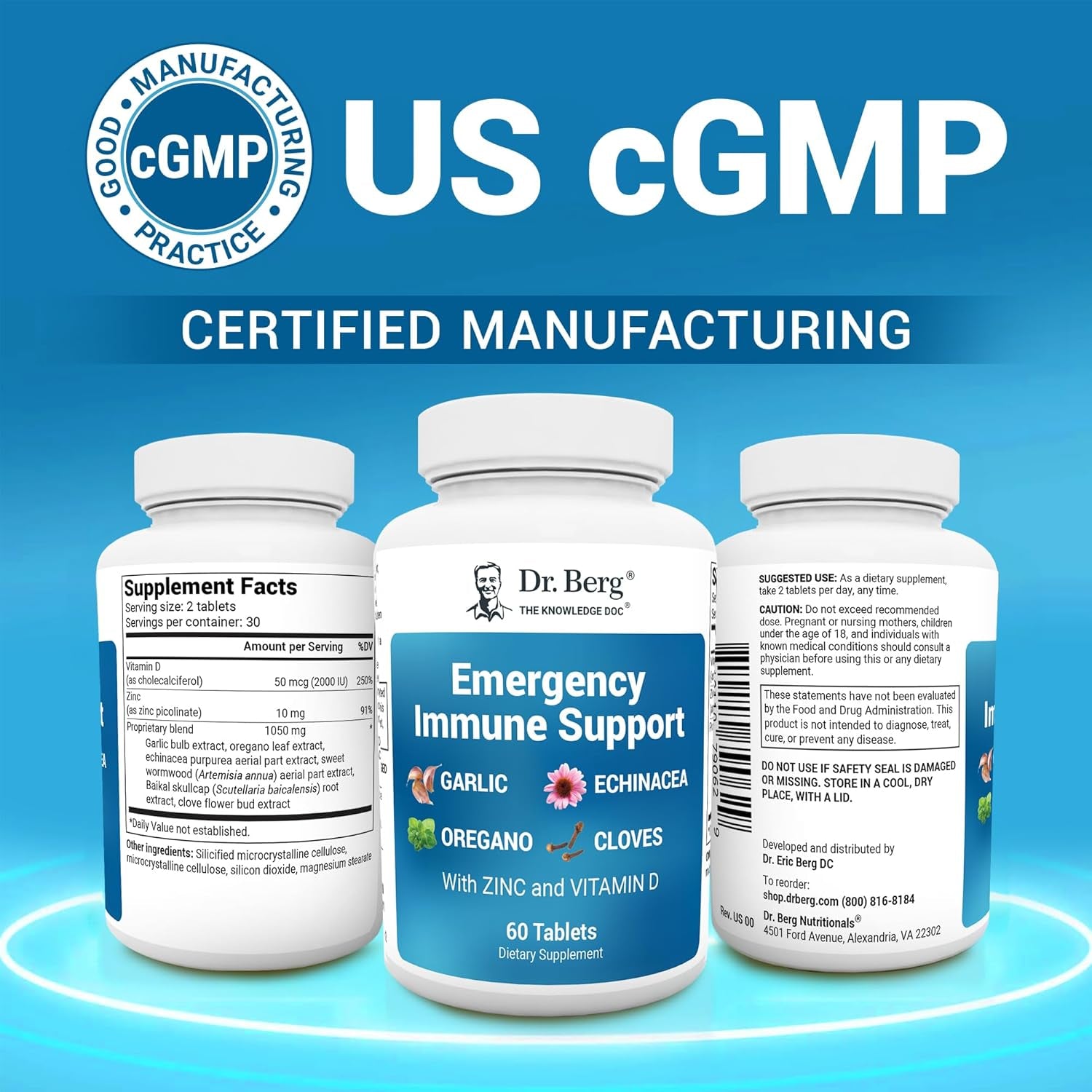 Dr. Berg Emergency Immune Support W/Echinacea - Potent Blend of Herbal Extracts (Warning: Strong Herbal Smells) - Immune Support Supplement Includes 2,000 Ius of Vitamin D & 10Mg of Zinc - 60 Tablets TLBH