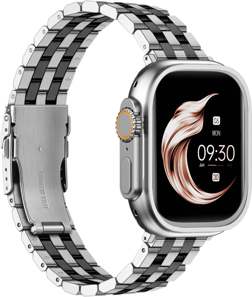 Metal Watch Band for Men Women Fit for Apple Watch 38Mm/40Mm/41Mm/42Mm/44Mm/45Mm/49Mm Compatible with Iwatch Series 10/9/8/7/6/5/4/3/2/1/ Se/Ultra Polished Strap Replacement Bracelet