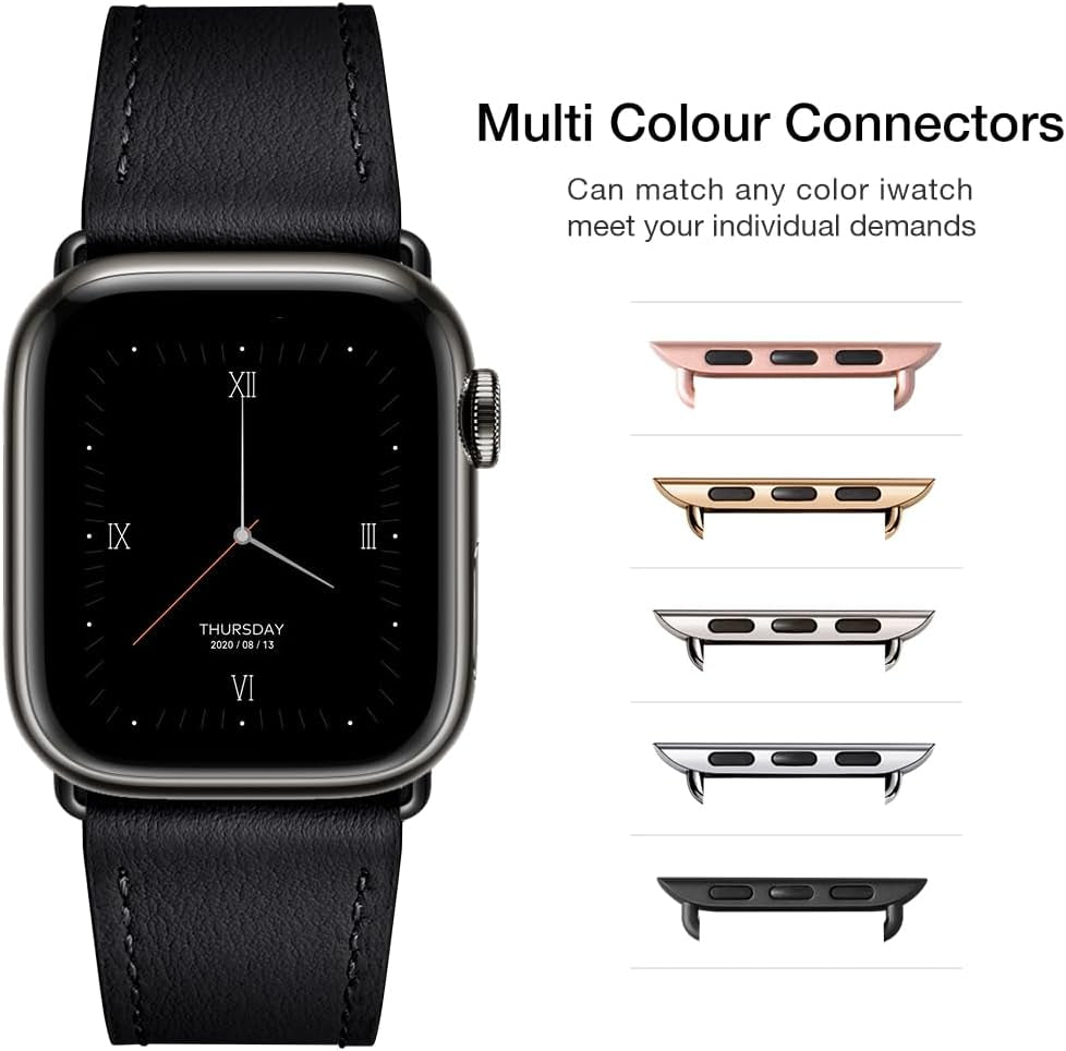 Leather Bands Compatible with Apple Watch Band 38Mm 40Mm 41Mm 42Mm 44Mm 45Mm 49Mm, Genuine Leather Strap Compatible for Women Men Iwatch SE Ultra Series 9 8 7 6 5 4 3 2 1 (Black/Black)