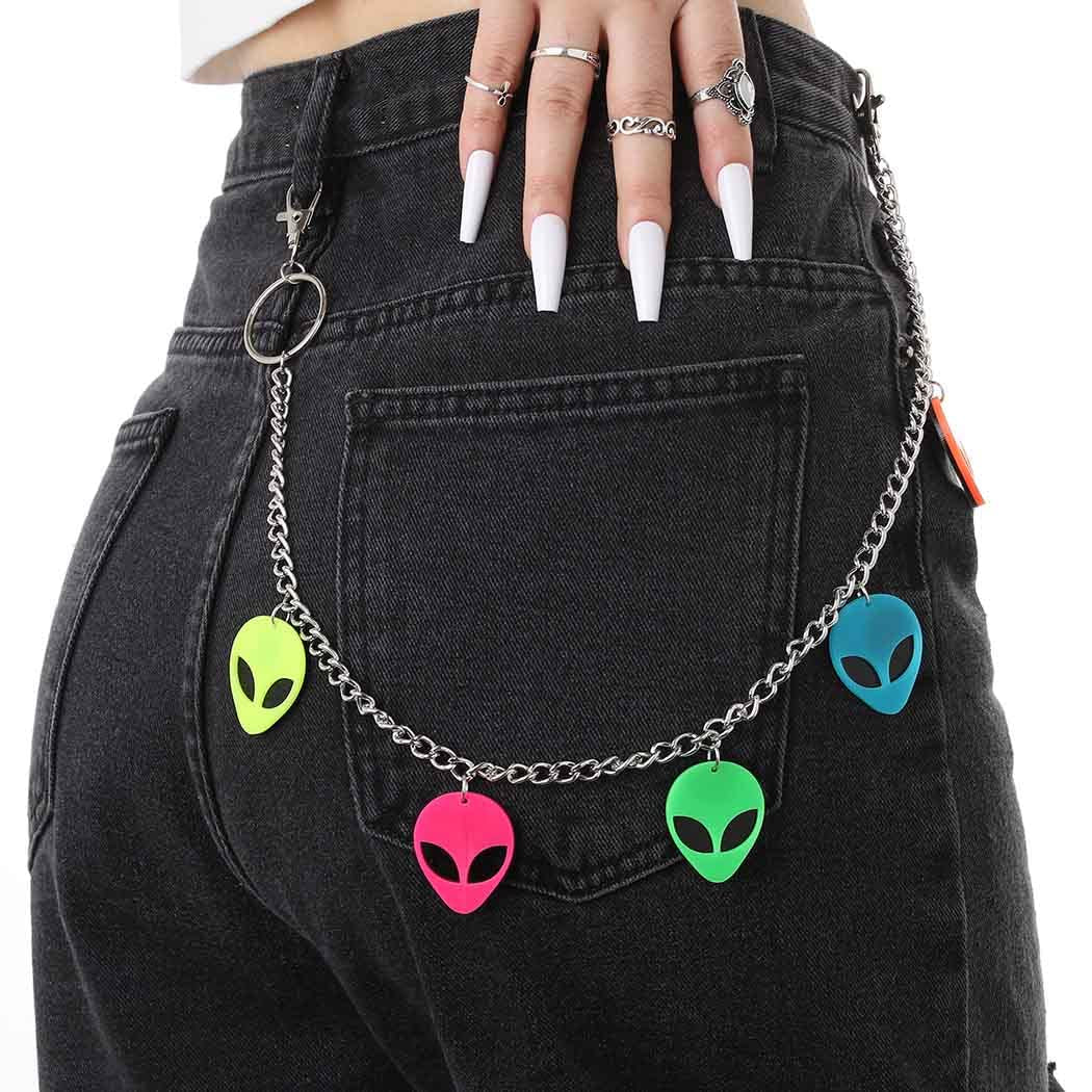 Hip Hop Pants Chain Goth Jean Chains Star Punk Pocket Chain for Women Layered Acrylic Keychains Cute Trouser Chain Rock Wallet Chain for Men Waist Body Accessories for Girls (2 Stat-1)