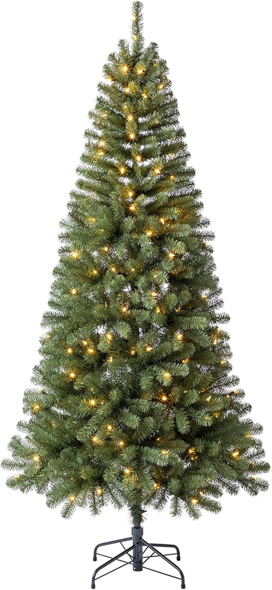 7 Foot Brighampton Spruce Artificial Christmas Tree with Warm White LED Lights for Seasonal Decorations, Display, and Home Ornamentals