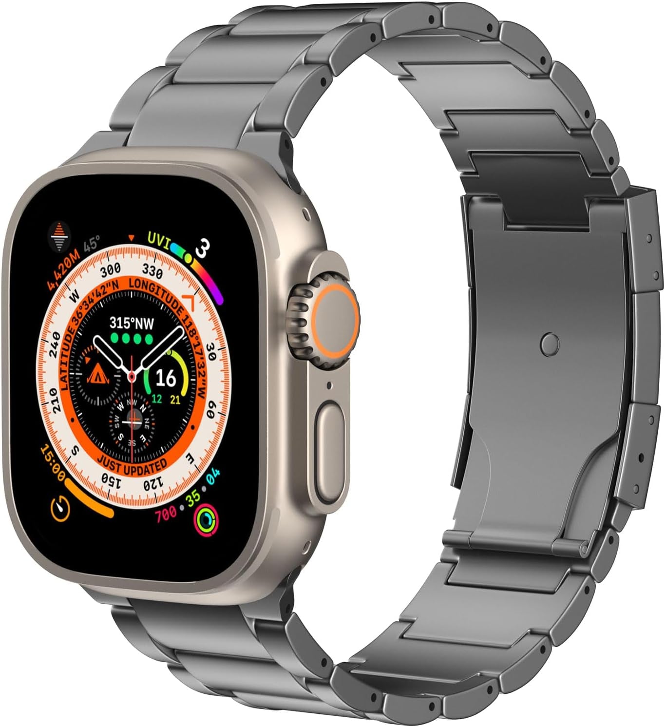 Titanium Band Compatible with Apple Watch Band 49Mm 45Mm 44Mm 42Mm Iwatch Ultra2 Ultra SE 2 SE Series 9 8 7 6 5 4 3 2 1, Titanium Replacement Watch Band with Folding Clasp, Gray