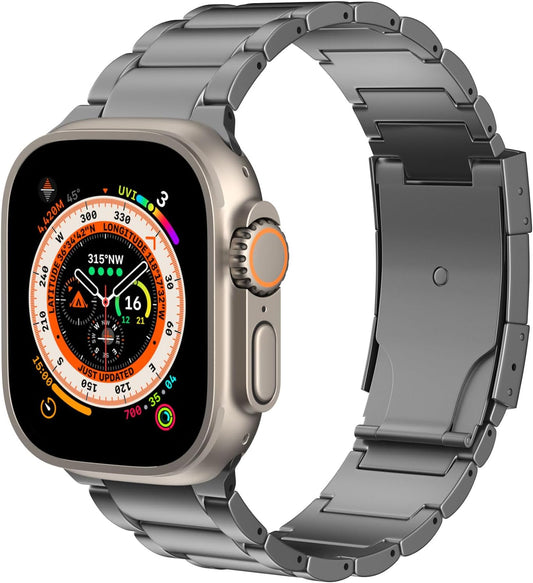 Titanium Band Compatible with Apple Watch Band 49Mm 45Mm 44Mm 42Mm Iwatch Ultra2 Ultra SE 2 SE Series 9 8 7 6 5 4 3 2 1, Titanium Replacement Watch Band with Folding Clasp, Gray
