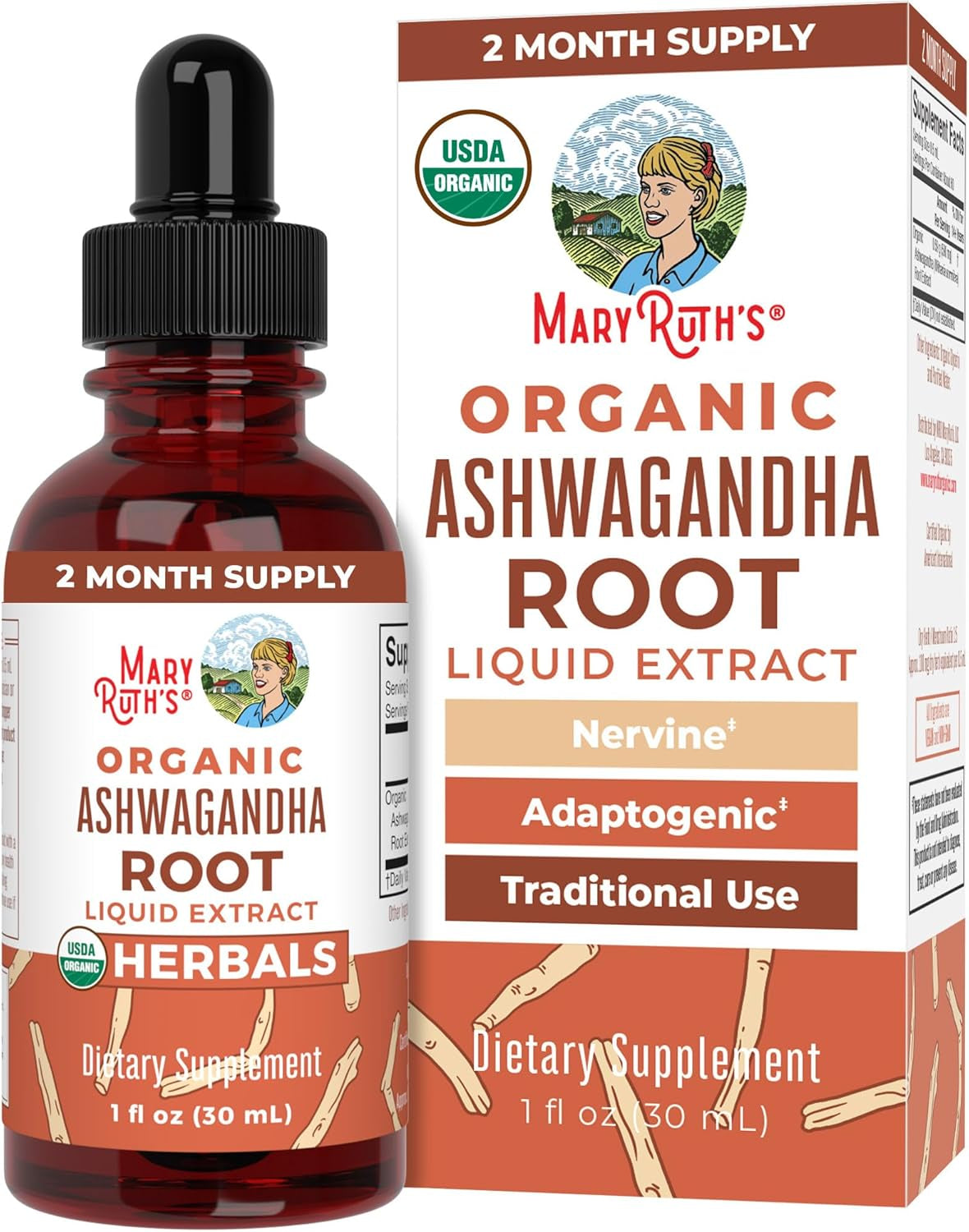 Ashwagandha Root | USDA Organic Ashwagandha Liquid Drops | Stress Relief, Natural Calm, Relaxation and Mood Support Supplement | Adaptogenic | Nervine | Vegan | Non-Gmo | 60 Servings TLBH