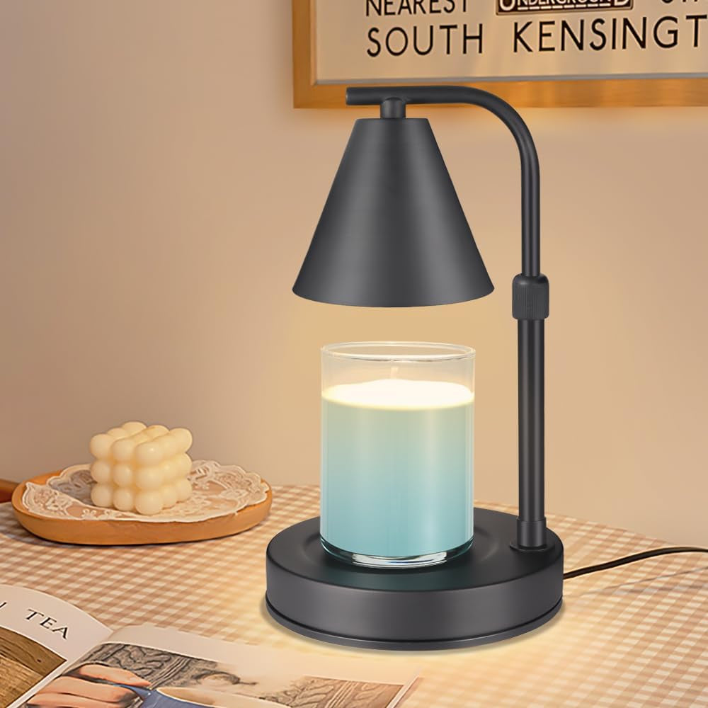 Candle Warmer Lamp, Electric Candle Lamp Warmer Gifts for Mom Women House Warming Gifts New Home Bedroom Decor Dimmable Wax Melt Warmer for Scented Wax with 2 Bulbs, Jar Candles (Black)