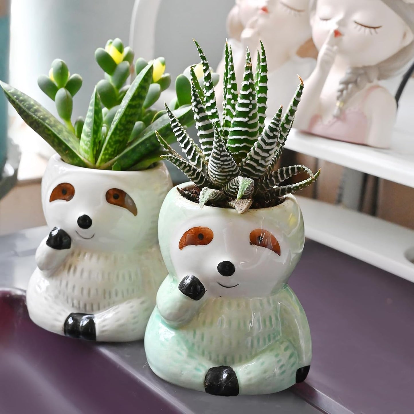 Cute Sloth Succulent Planter - Ceramic Cartoon Pot with Drainage Hole - Adorable Windowsill Decoration - Ideal for Cactus and Succulents