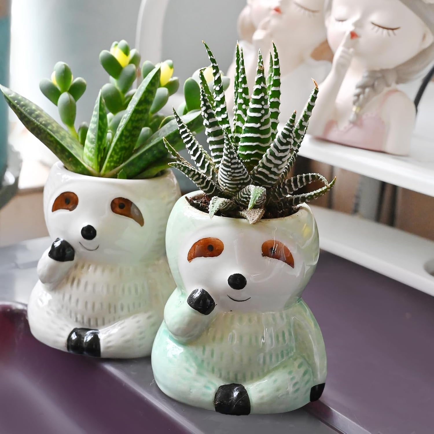 Cute Sloth Succulent Planter - Ceramic Cartoon Pot with Drainage Hole - Adorable Windowsill Decoration - Ideal for Cactus and Succulents