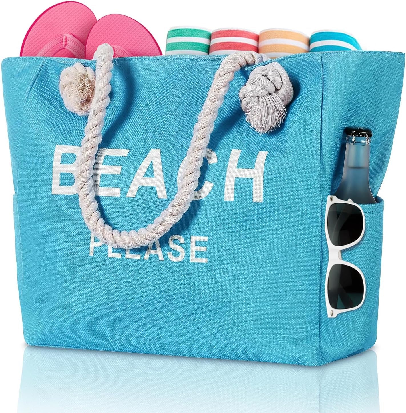 Large Canvas Beach Tote Bag with Zipper Women Swim, Travel, Shopping, Gym and Beach Holiday Cruise Essentials