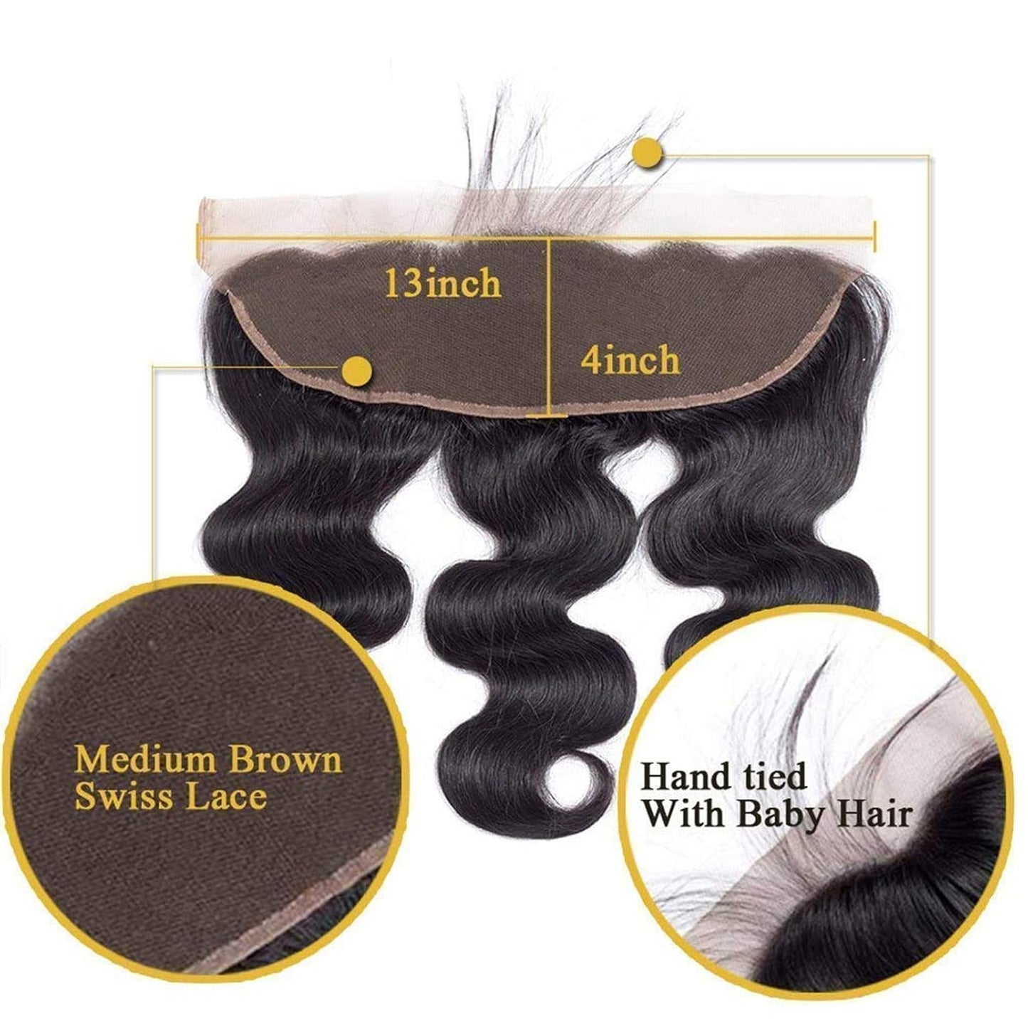 Body Wave Lace Frontal Closure 13X4 Ear to Ear Lace Frontal Free Part Body Wave Pre Plucked Frontal 12A Grade Human Hair 13X4 Full Lace Frontal Closure with Baby Hair Natural Black Color(12Inch)