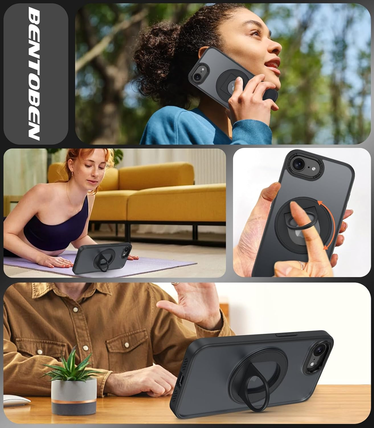 for Stand Iphone 16E Case, Iphone SE4 2025 Phone Case, [Compatible with Magsafe Accessories], Kickstand Ring Holder Matte Design Shockproof Protective Iphone 16E/SE4 Cover 6.1Inch, Black