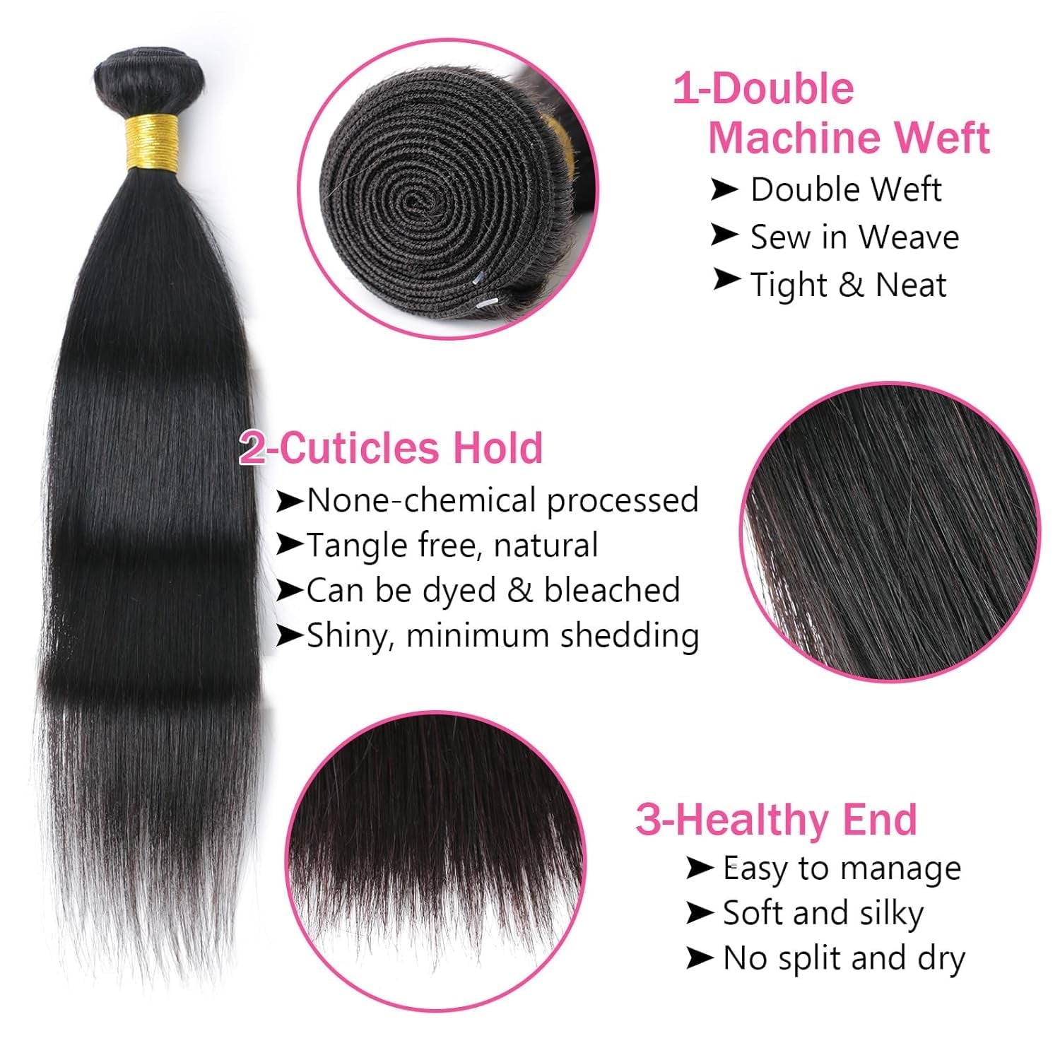 Straight Human Hair Bundles 12 Inch Brazilian 100% Unprocessed Virgin Hair Straight Weave Bundles Human Hair 1 Bundles Deals Natural Hair Extensions Black Color