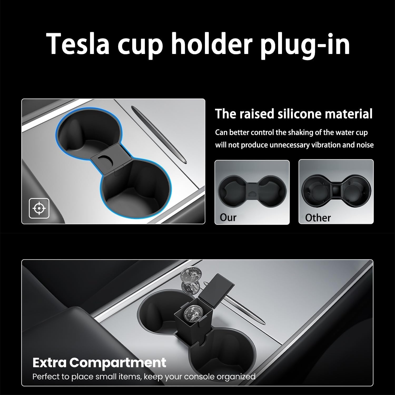 Updated 5PCS  Accessories for Tesla Model 3(2023-2021)/ Model Y 2024-2021, Armrest Hidden Drawer Storage Box Cup Holder Compatible for Tesla (5PCS)