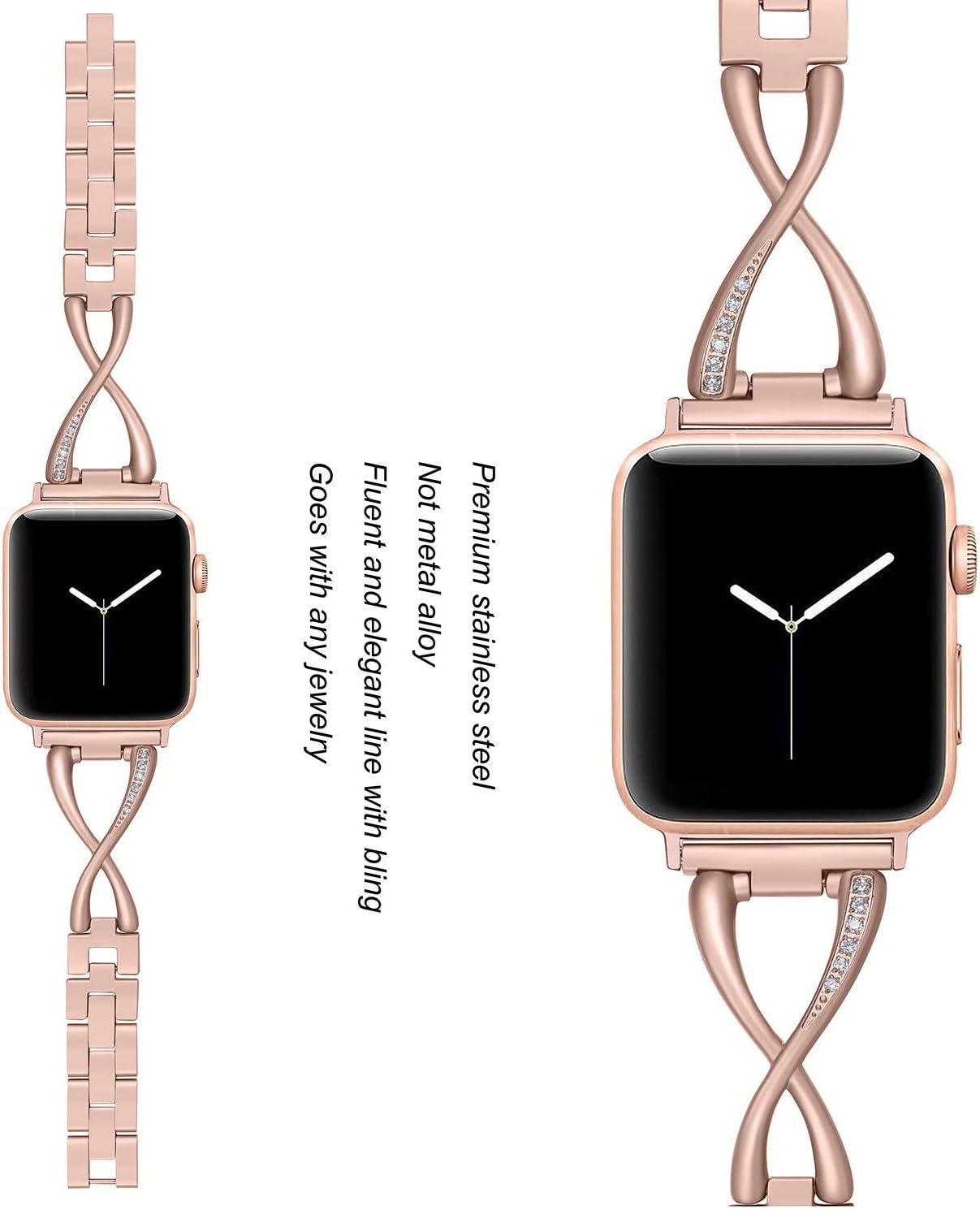 Bands Compatible with Apple Watch Band 38Mm 40Mm 41Mm 42Mm 44Mm 45Mm Iwatch SE Series 9/8/7/6/5/4/3/2/1 Women Dressy Jewelry Stainless Steel Accessories Wristband Strap