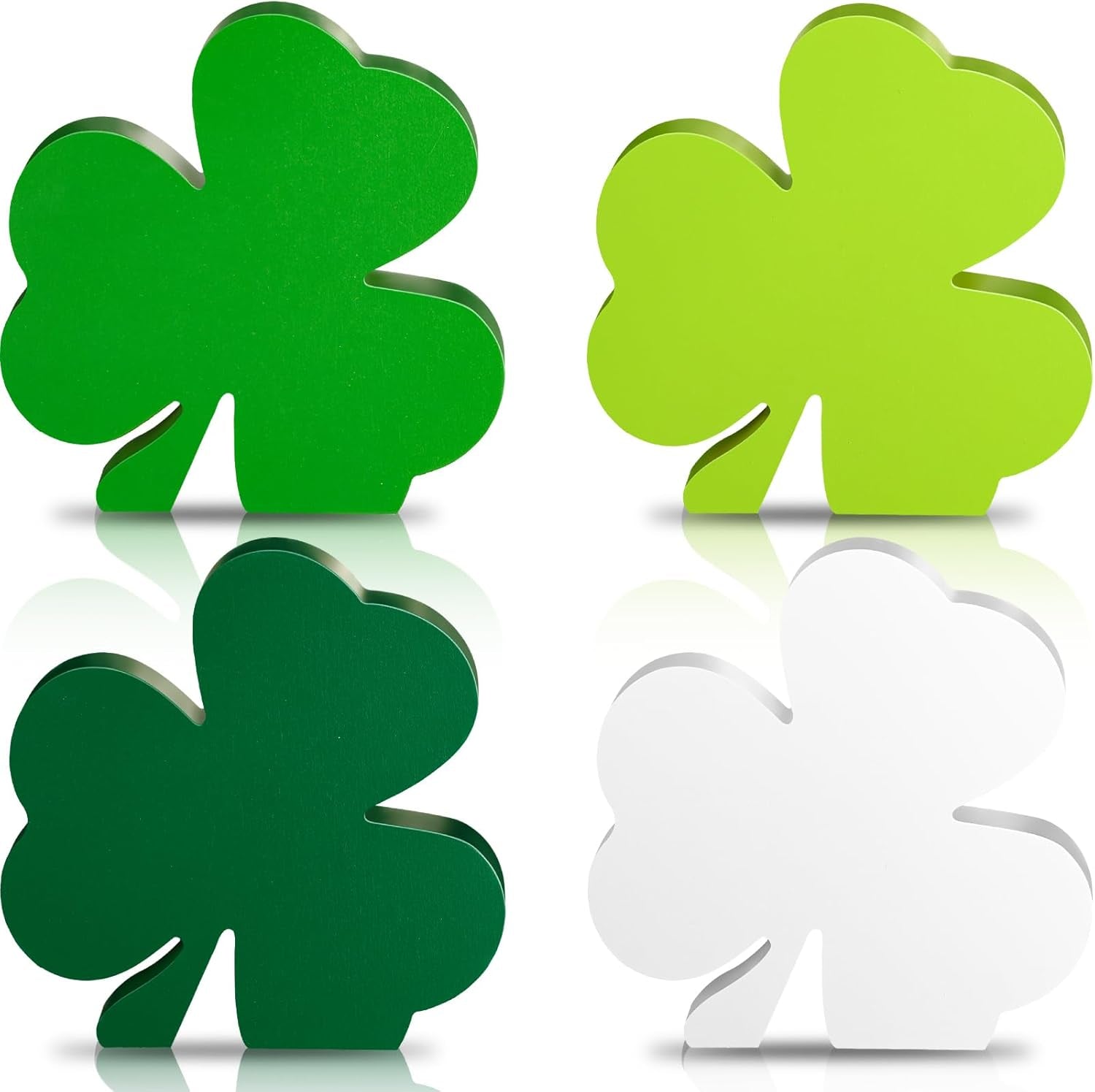 4 Pieces St Patricks Wooden Shamrock Table Signs Irish Lucky Wood Table Centerpiece St. Patrick Decoration for Holiday Home Office Tiered Tray Decor(Simple Style)