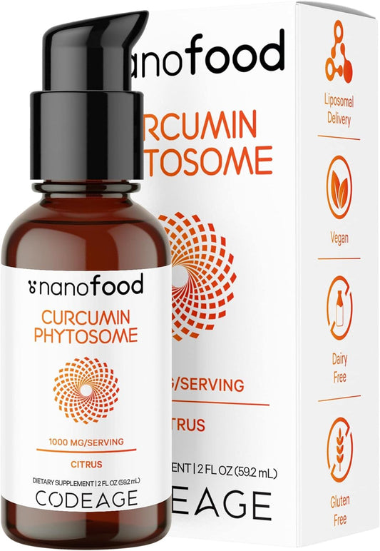 Liposomal Curcumin Phytosome Liquid Supplement, Turmeric Curcumin Vegan Liquid Drops, Plant-Based Curcuma Longa Dropper, Curcumina, Sunflower Phospholipid, Sugar-Free, Citrus Flavor, 2 Fl Oz TLBH