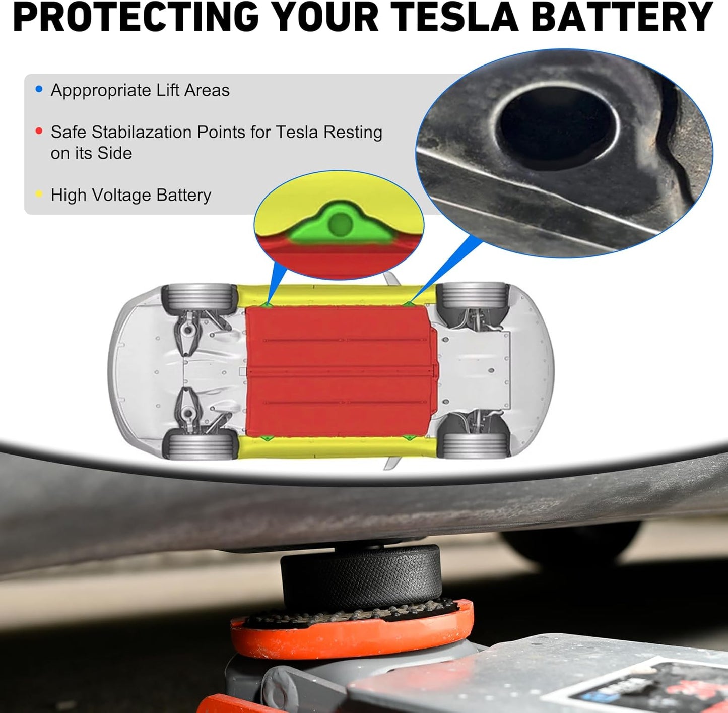 Lifting Jack Pad Pucks Compatible for Tesla Model 3/S/X/Y 2013 to 2024,Accessories for Vehicles,4 Pcs with Storage Case and Tire Tools