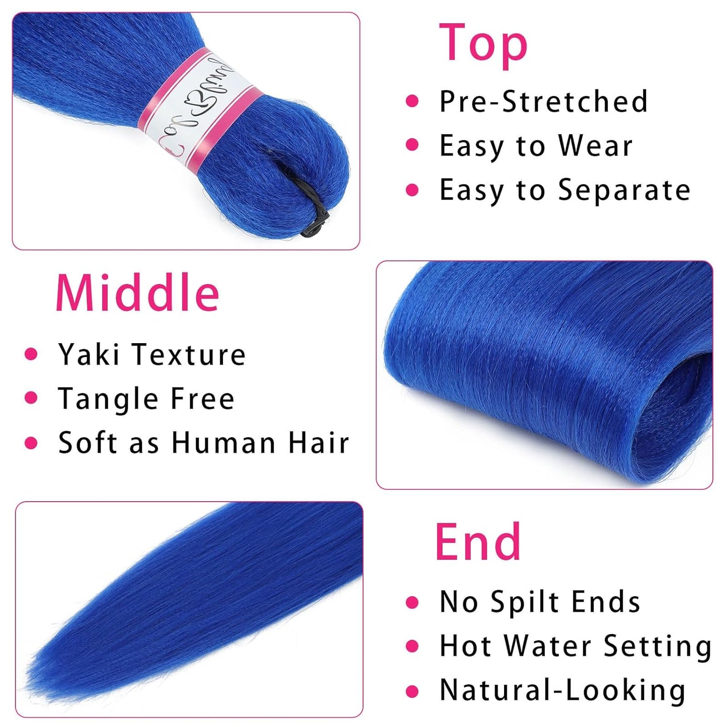 Blue Braiding Hair Pre Stretched, 28 Inch Long Braid Hair Extensions for Women, Box Braids Hair Yaki Texture, Professional Synthetic, Softness, Knotless Easy to Install
