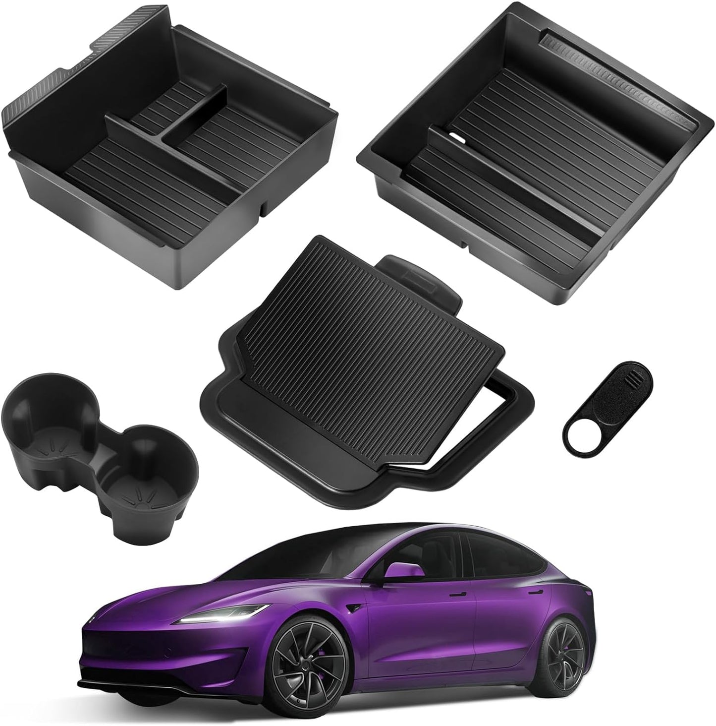 2024 Newest Center Console Organizer Tray for Tesla Model 3 Highland 2024 [Slide Smoothly] Armrest Hidden Organizer Box Cup Holder for Tesla Model 3 Accessories 2024 Matte Black