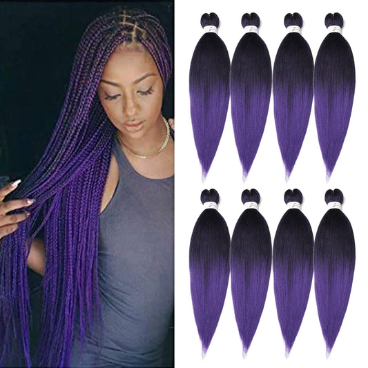 Pre Stretched Braiding Hair, 24 Inch Kanekalon Braiding Hair, 8 Packs Soft Yaki Texture,No Itch, Hot Water Setting Synthetic Hair Extensions for Braids (24In,1B/Purple)