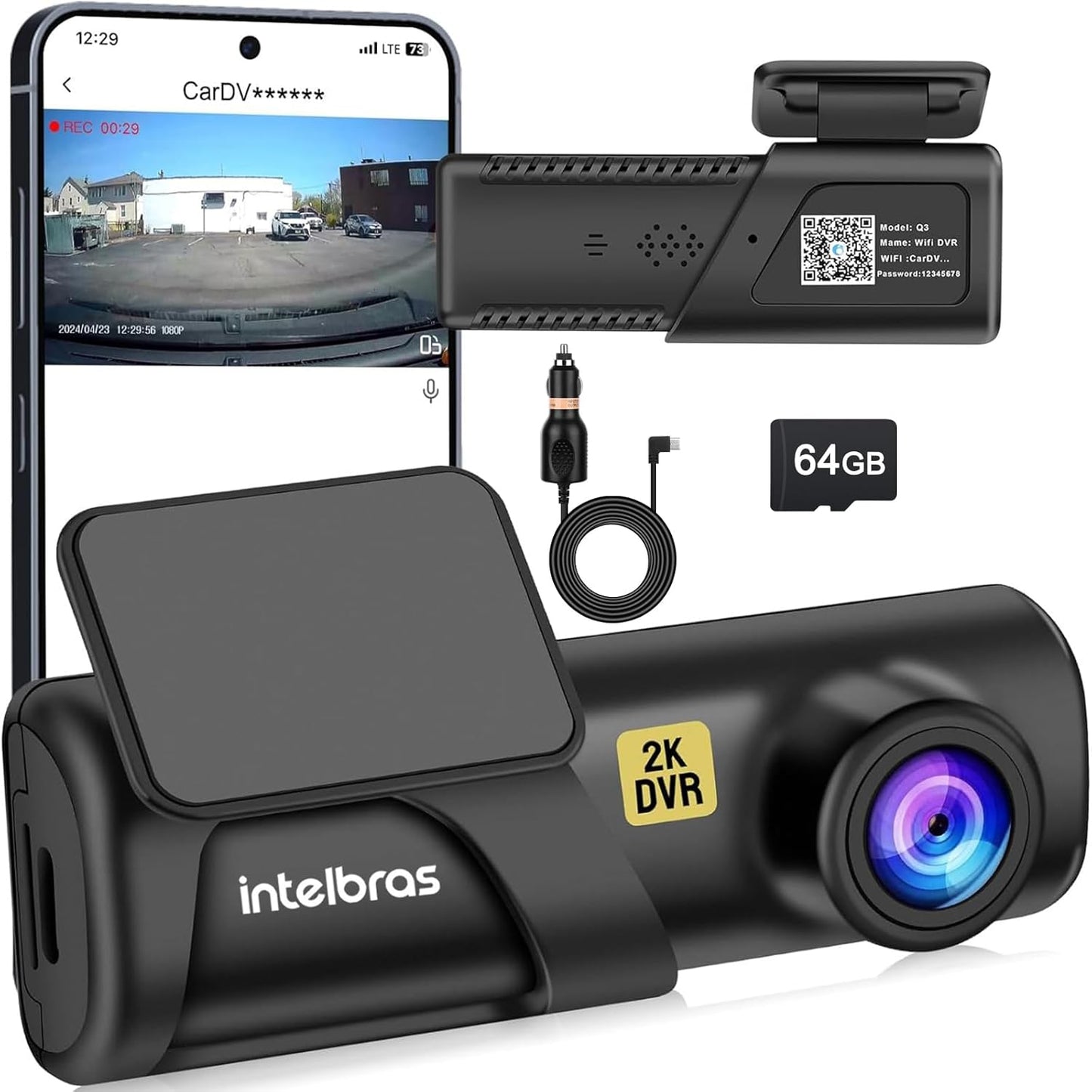 Dash Cam, 2K Dash Camera for Cars Wifi FHD, Mini Car Camera, Dash Cam Front with Free 64GB SD Card, 160° Wide Angle, Loop Recording, Night Vision, 24H Parking Monitor, Support 128GB Max