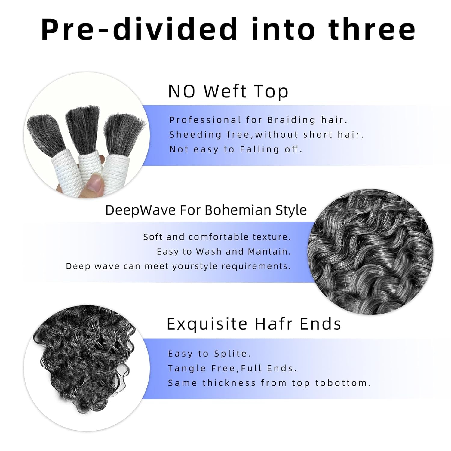 Langer Gray Human Braiding Hair Deep Wave Bulk Human Hair for Braiding No Weft Bundle 150G 3 Bundles/Pack 16A Brazilian Virgin Water Curly Human Hair Extensions for Boho Braids 18 Inch Salt and Pepper