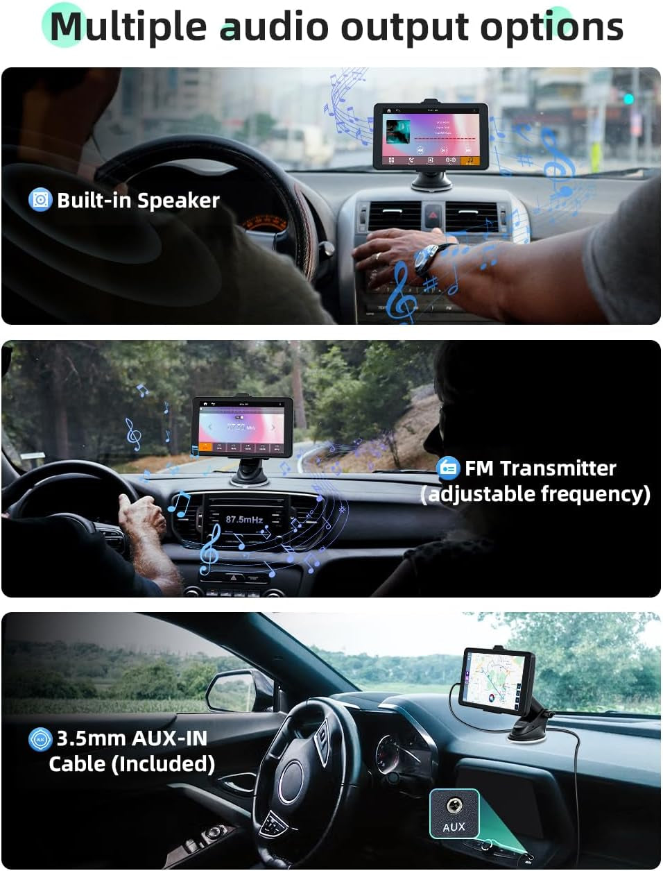 Carplay Car Stereo, Portable 7'' Car IPS Touch Screen with 720P Backup Camera for Most Vehicles with Car Drive Mate Navigation, Siri, FM, Bluetooth, and 3.5Mm AUX