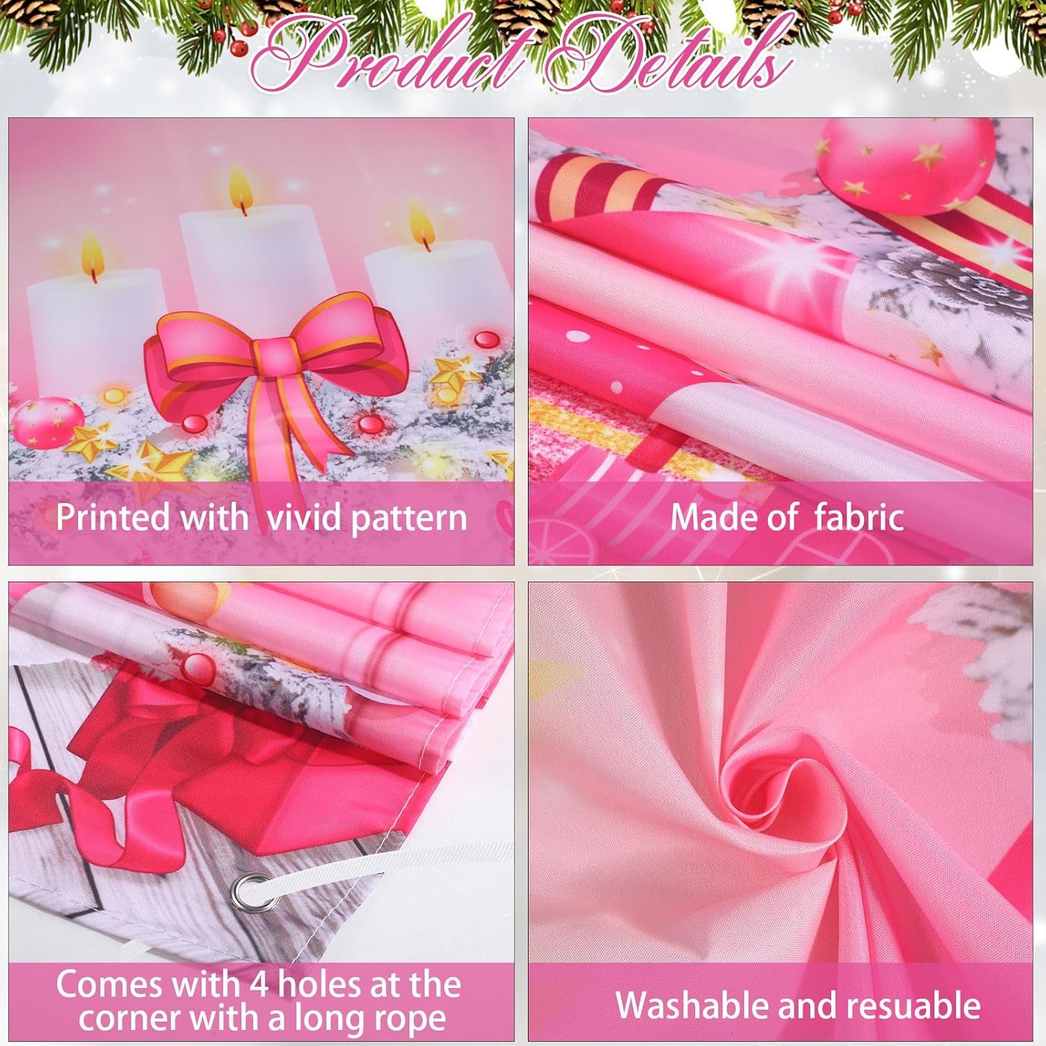 Christmas Door Cover Decoration Christmas Fireplace Door Cover Xmas Nutcracker Banner Backdrop Photo Booth Prop Background for Holiday New Year Door Party Supplies 6.5 X 3 Feet (Pink Style)