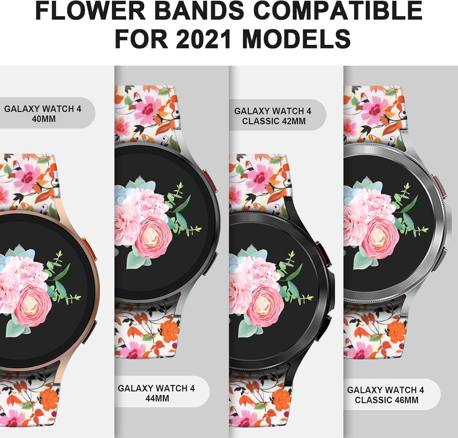 Galaxy Watch 6 Band,Compatible for Samsung Galaxy Watch 6 Galaxy Watch 5 Galaxy Watch 4 Bands 40Mm 42Mm 43Mm 44Mm 45Mm 46Mm 47Mm,Classic Floral Pattern No Gap Silicone Replacement Strap for Men Women