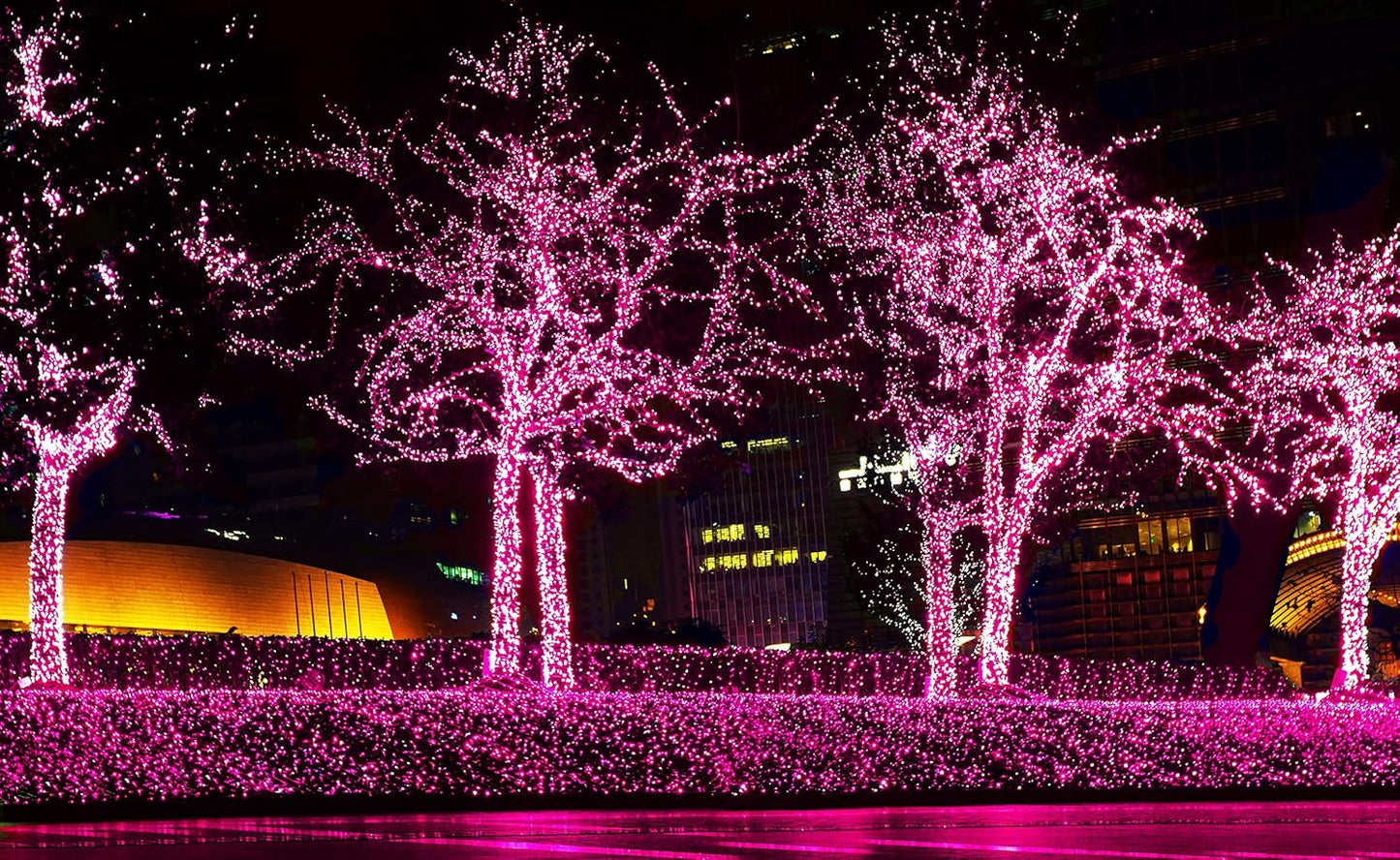 100 Pink Christmas Lights on a White Wire String, UL Approved, Indoor/Outdoor Use, 18’ of Lighted Length, 20’ of Total Length