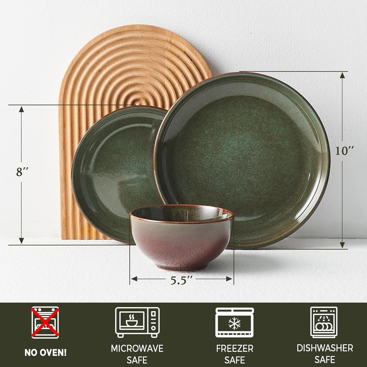 Stoneware Dinnerware Sets Service for 4, 12 Pcs Reactive Glaze Plates and Bowls Sets, Handmade Ceramic Dish Set, Highly Chip and Crack Resistant Modern Plate Set, Sage Green